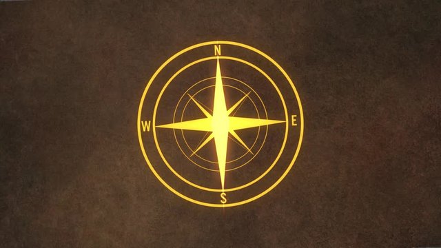 Compass background animation with moving arrow. Backdrop of navigation interface.