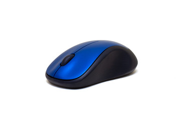 Blue computer mouse on white isolated background