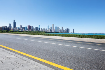 asphalt highway with modern city in chicago © zhu difeng