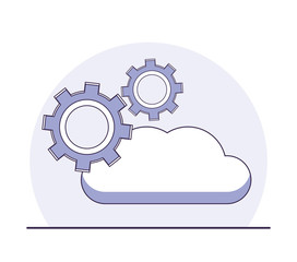 Data center set of icons and technology elements in purple and white colors vector illustration graphic design