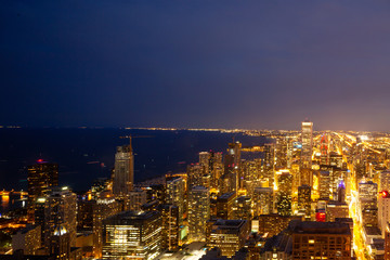 Naklejka na ściany i meble aerial view of cityscape of chicago at night
