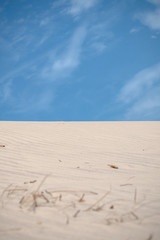 Patterns, wrinkles and other details of erosion at white beach sand in the dunes