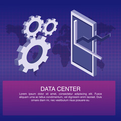 Data center poster with information and elements purple and white colors