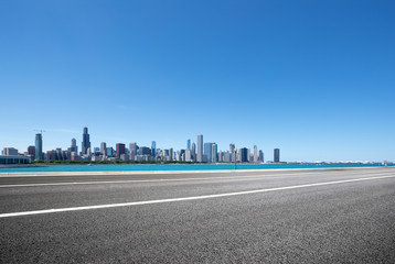 asphalt highway with modern city in chicago © zhu difeng