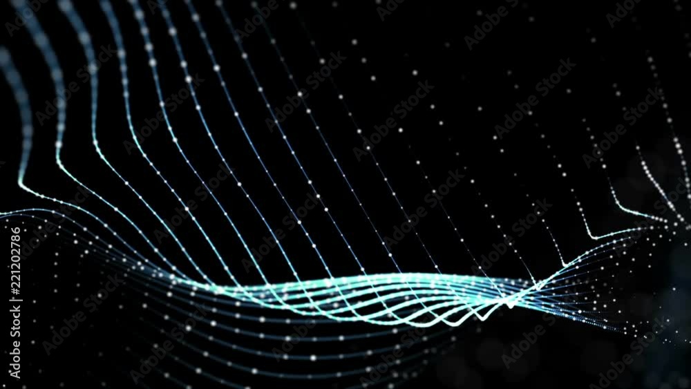 Poster seamless loop: blue elegant dynamic abstract lines and particles in motion. computer, technology, en