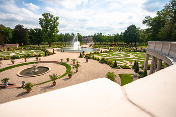 View over royal palace gardens in the Netherlands on a sunny day