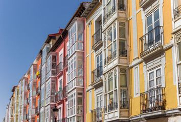 Fototapeta na wymiar Colorful houses with traditional Bay windows in Burgos, Spain