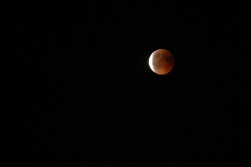 Total moon eclipse with blood moon in close up