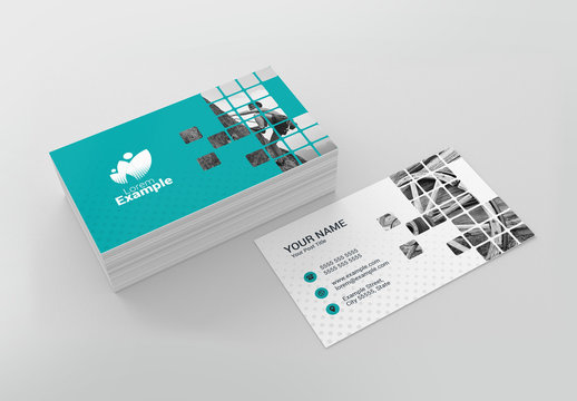 Teal Business Card Layout wih Patterned Photo Placeholder