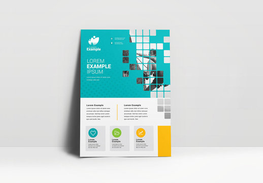 Teal Business Flyer Layout wih Patterned Photo Placeholder