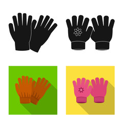 Vector illustration of glove and winter logo. Collection of glove and equipment stock symbol for web.