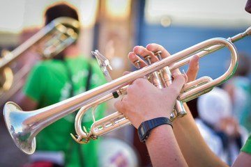 trumpet detail in traditional street folk festival