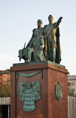 Fototapeta na wymiar Monument to Raevsky, Lazarev and Serebryakov at Lazar Serebryakov embankment in Novorossiysk. Krasnodar region. Russia