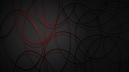 Abstract illustration of red connecting lines and dots with shadows on black background