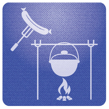 Fire, pot and sausage icon