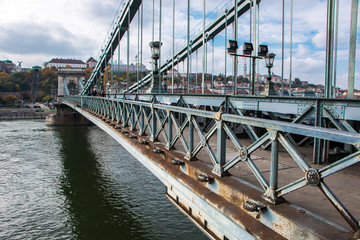 Chain bridge on Danube river in Budapest city. Hungary.