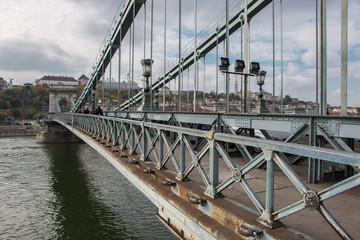 Chain bridge on Danube river in Budapest city. Hungary.