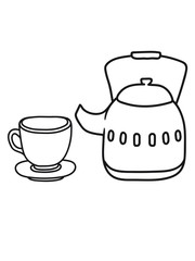 servieren glas tasse tee kanne kaffee trinken durst kochen getränk schwarztee café lecker comic cartoon clipart