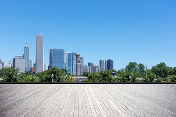 empty ground with modern cityscape in chicago