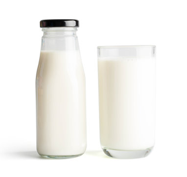 Milk bottle and milk glass