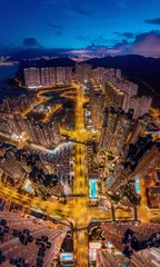 Zelfklevend Fotobehang Aerial view of Hong Kong City at night © YiuCheung