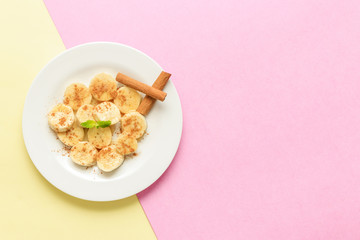 banana cut with honey and cinnamon