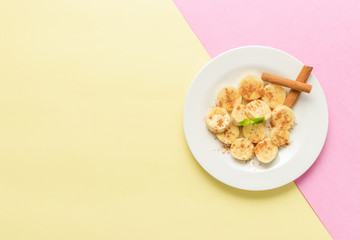 banana cut with honey and cinnamon