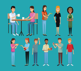 Obraz premium Set of people drinkins and eating