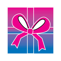 square gift box with bow and ribbon top view closed