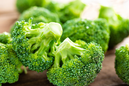 Broccoli. Fresh broccoli on wooden background