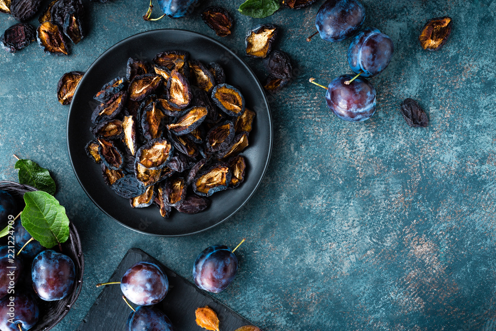 Canvas Prints Dried prune and fresh plums with leaves