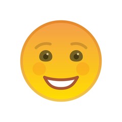Vector smile. Smiling emoticon isolated on white background. Happy yellow emoji symbol. Social communication and internet chatting vector element. Joyful smile face with facial expression flat style.