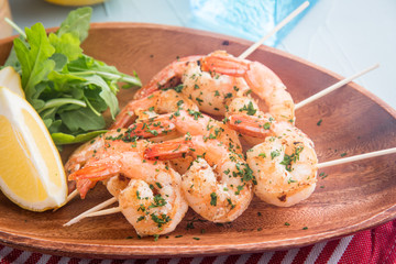 skewered grilled prawn