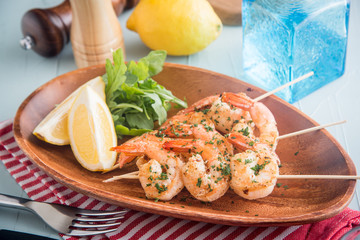 skewered grilled prawn