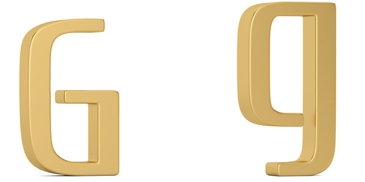 Gold metal g alphabet isolated on white background 3D illustration.
