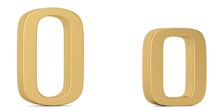 Gold metal o alphabet isolated on white background 3D illustration.