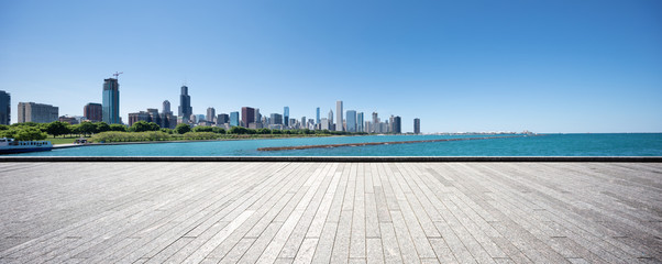 empty ground with modern cityscape in chicago - Powered by Adobe