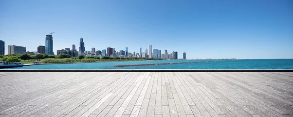 Fotobehang empty ground with modern cityscape in chicago © zhu difeng