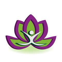 Logo yoga man and lotus flower vector