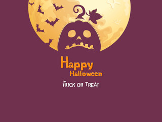 The Pumpkin Halloween icon with emotions face isolated on color and moon background. Vector cartoon Illustration.