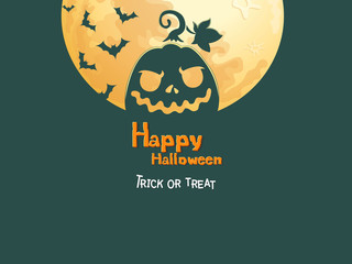 The Pumpkin Halloween icon with emotions face isolated on color and moon background. Vector cartoon Illustration.