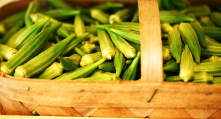 A basket of fresh okra.