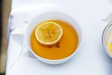 tea with lemon on the table