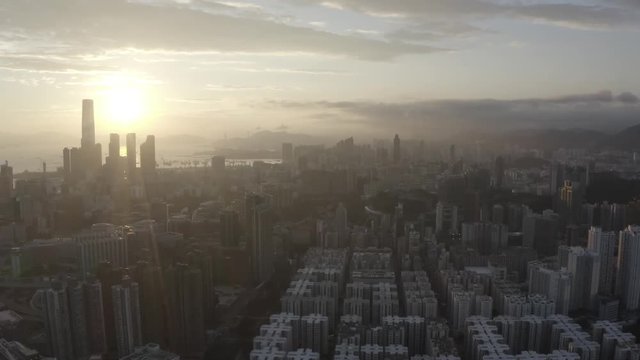 DJI MAvic 2 Pro Dlog-M footage of  Aerial view of Hong Kong and Kowloon city  