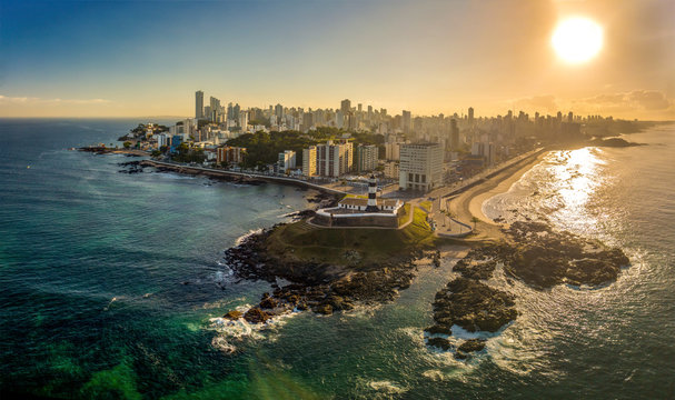Aerial View of Farol da Barra in Salvador, Bahia, Brazil