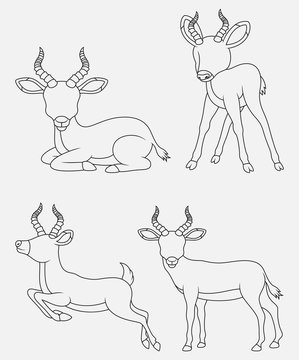 Cartoon Impala thin lines collection isolated on white background