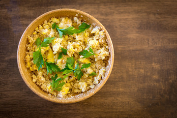 Farofa de ovos - scrambled eggs with flour - typical food of Brazil