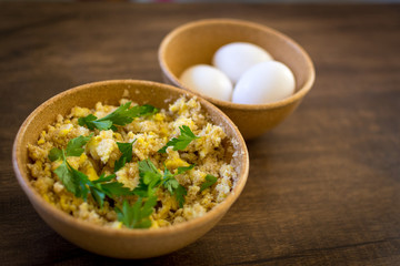 Farofa de ovos - scrambled eggs with flour - typical food of Brazil