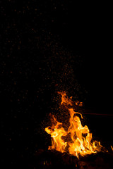 Flame of fire with sparks on a black background