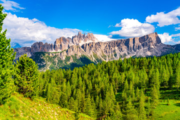 Beautiful summer landscape of the mountain Dolomites in the evening